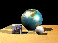 Scene containing a globe, a cube, and a sphere